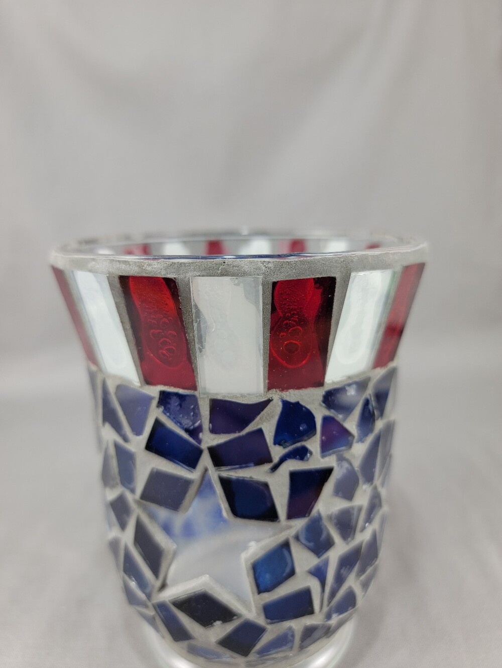 Americana Red White Blue Mosaic Glass Star Votive Candle Holder Table Decor - Picture 6 of 13